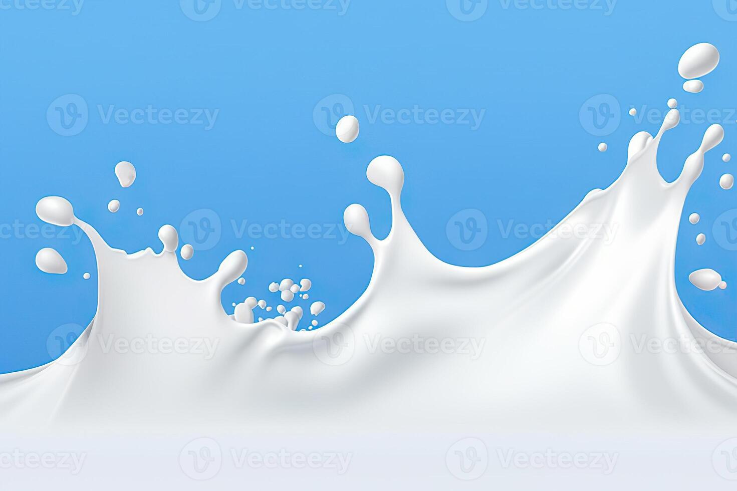 AI generated Fresh dairy products in motion white milk or yogurt splash in wave shape isolated on blue background. created with Generative AI photo