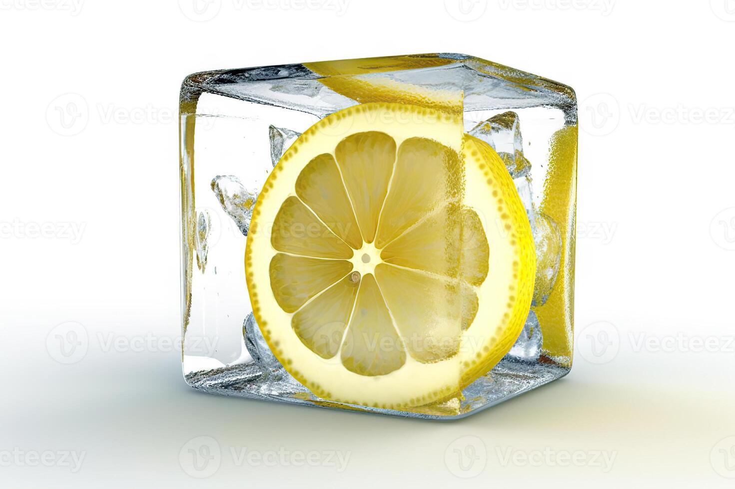 AI generated Refreshing Lemon in Ice Cube Isolated on White Background. created with Generative AI photo