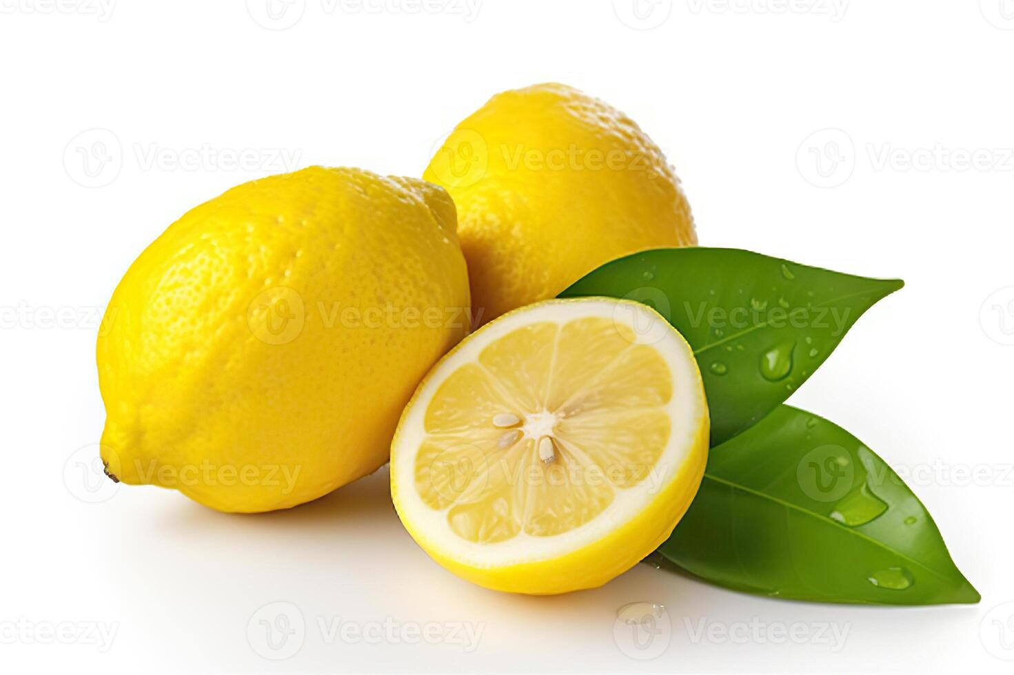 AI generated Refreshing Lemons with Leaves on White Background. created with Generative AI photo