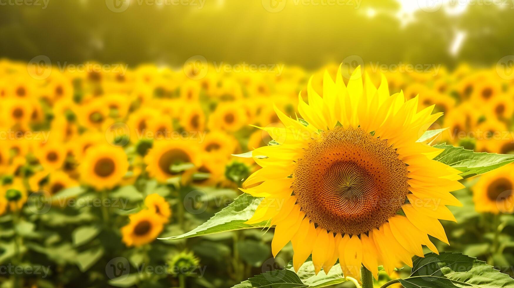 ai generado dorado campo de girasoles extensión a el horizonte. creado con generativo ai foto