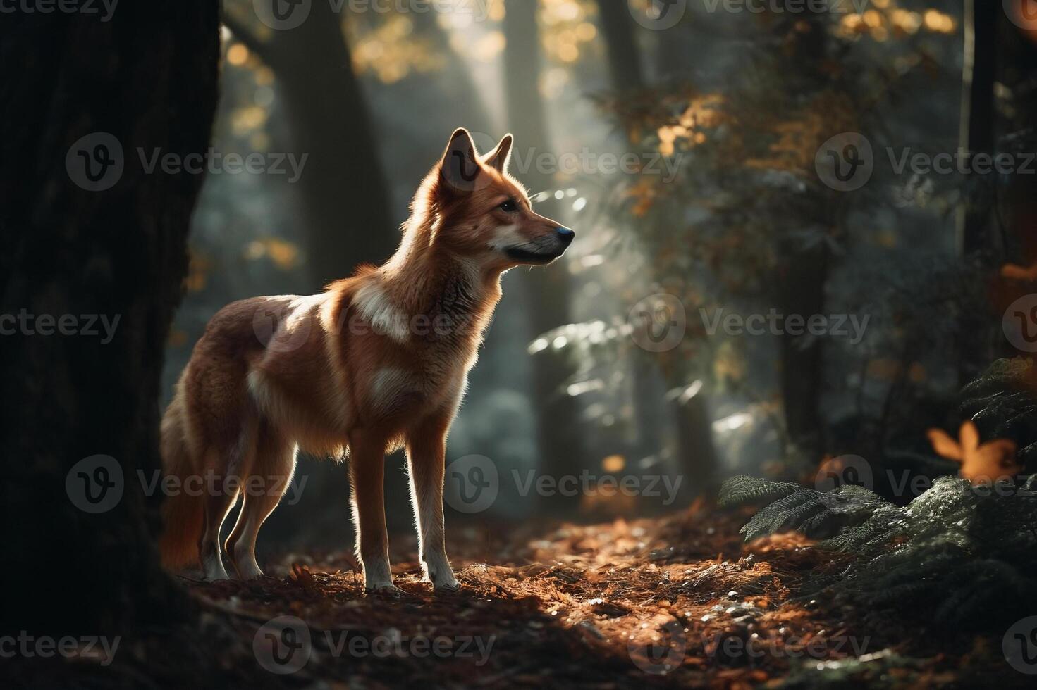 AI generated Fox in a Serene Forest. created with Generative AI photo