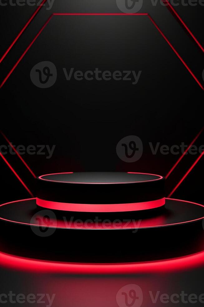 AI generated Bold Red Round Podium on Black Background for Mockup and Presentations. created with Generative AI photo