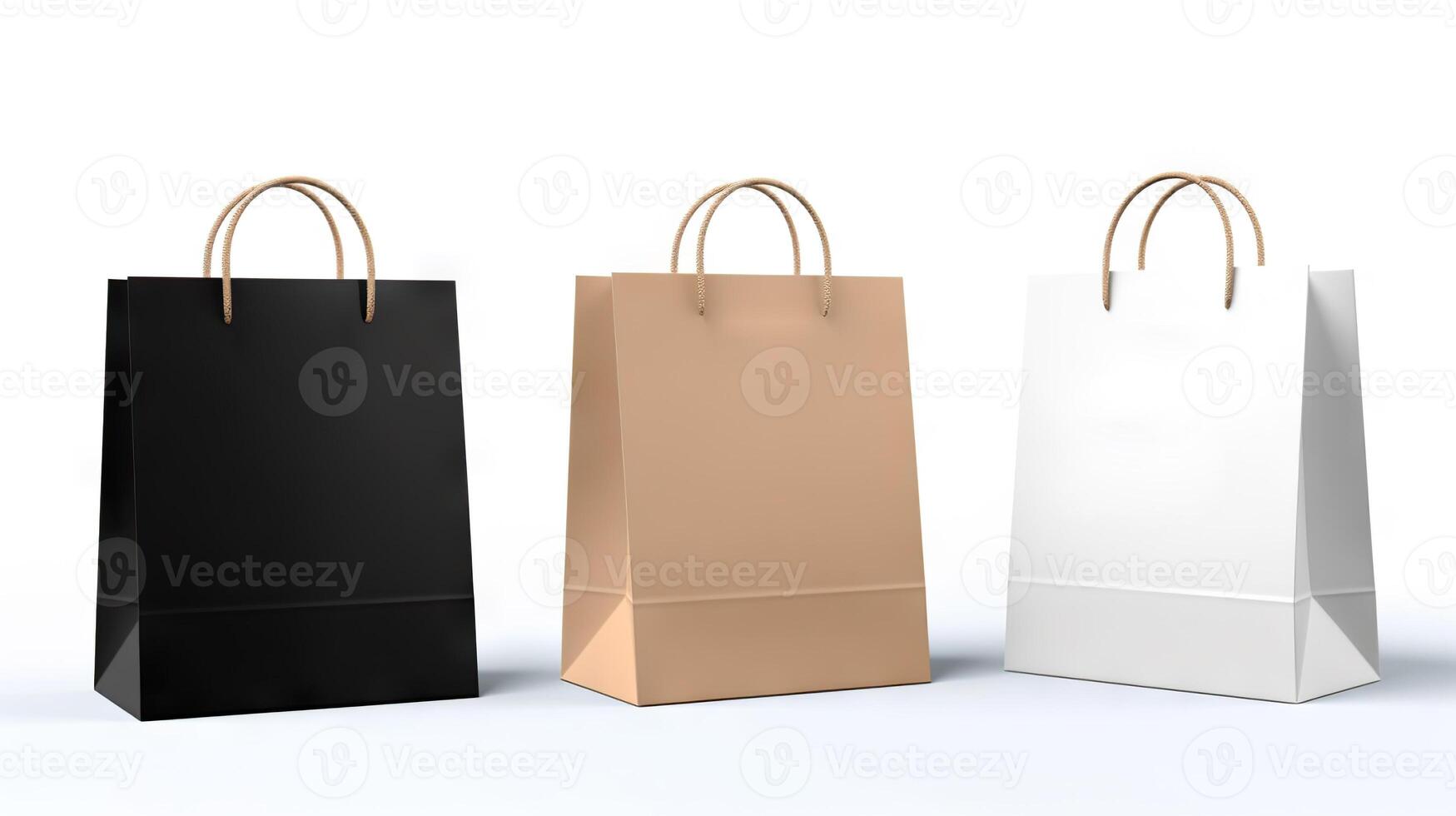 AI generated Versatile shopping bag mockups elegant paper packages isolated on white background. created with Generative AI photo