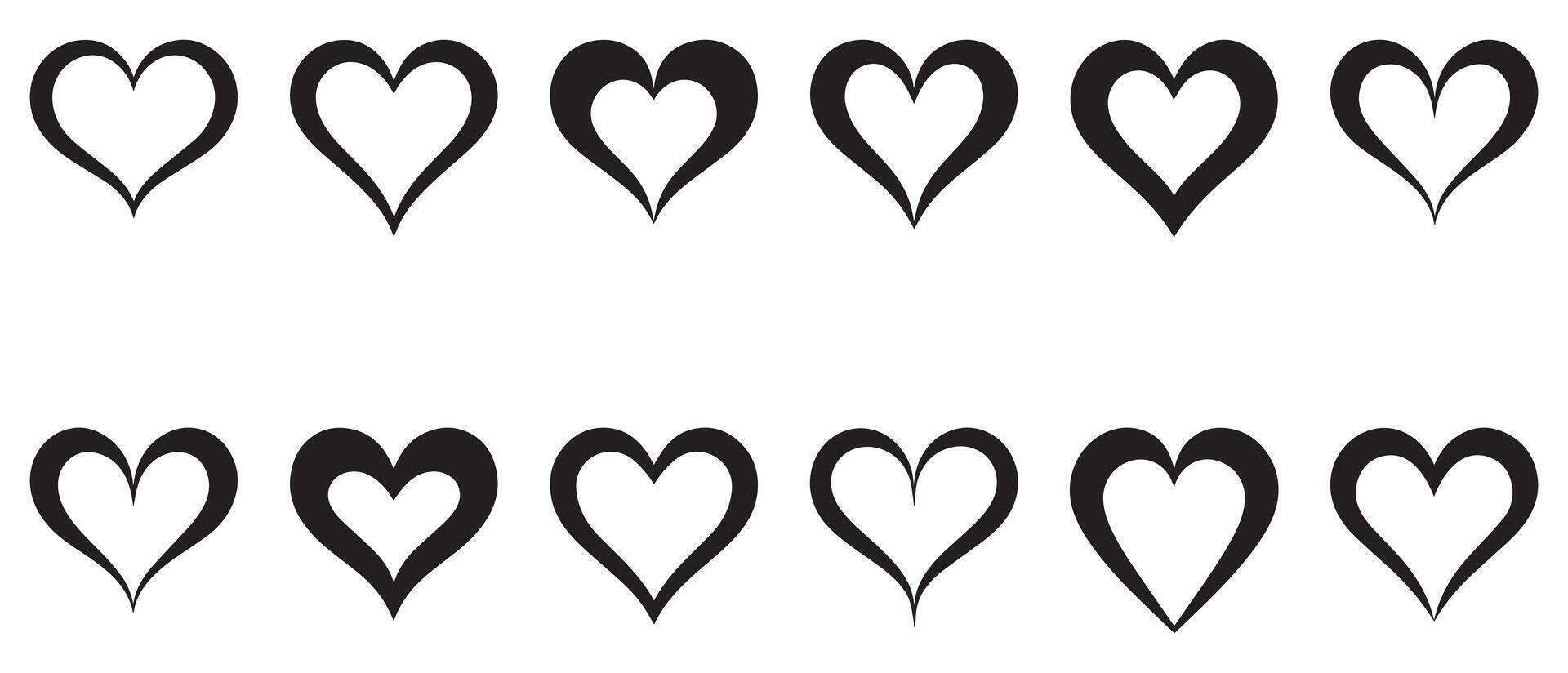 Set of hearts love on a white background. Vector illustration in flat style.