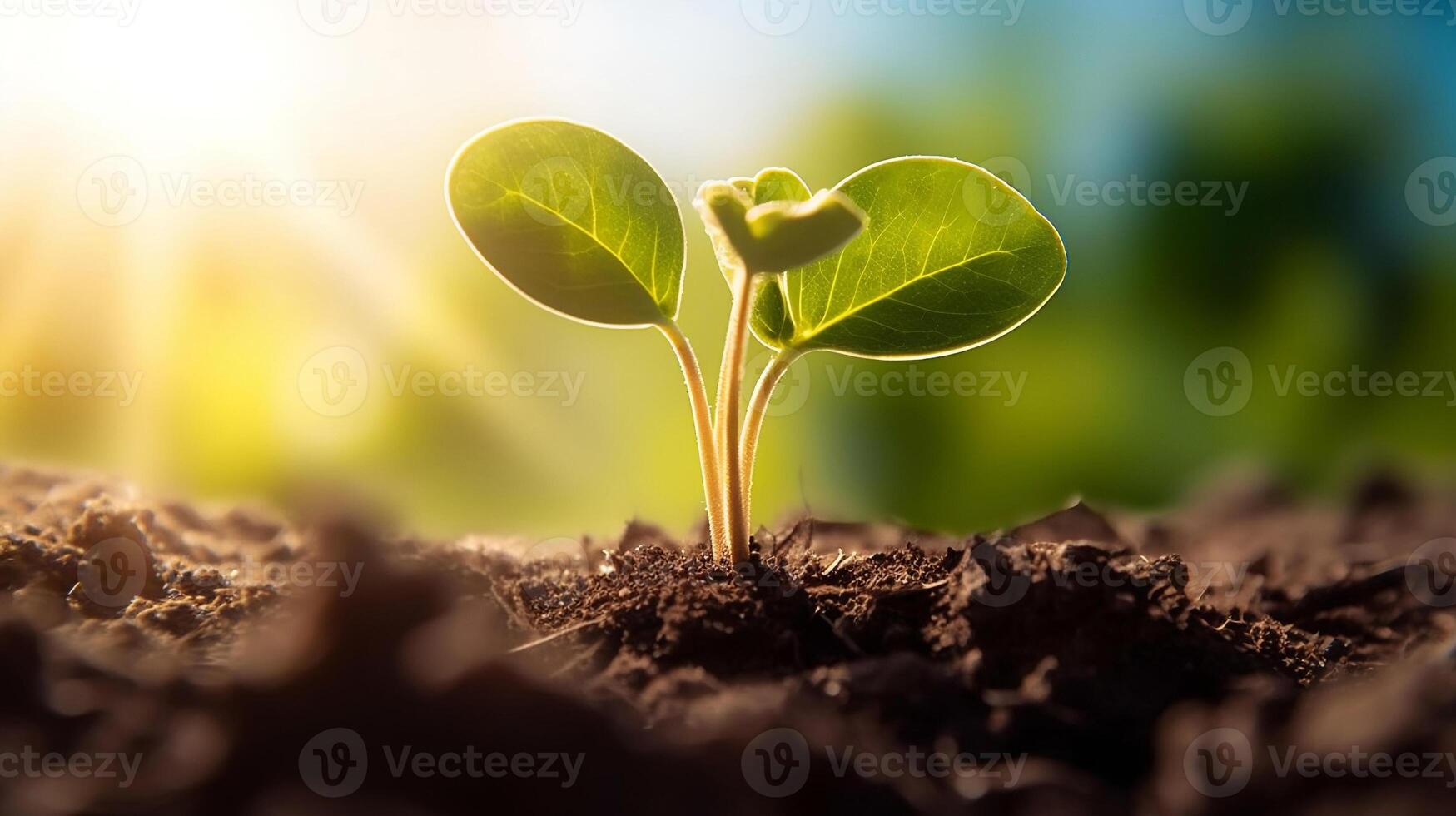 AI generated New beginnings Young sprout basking in the sun's warm glow. created with Generative AI photo