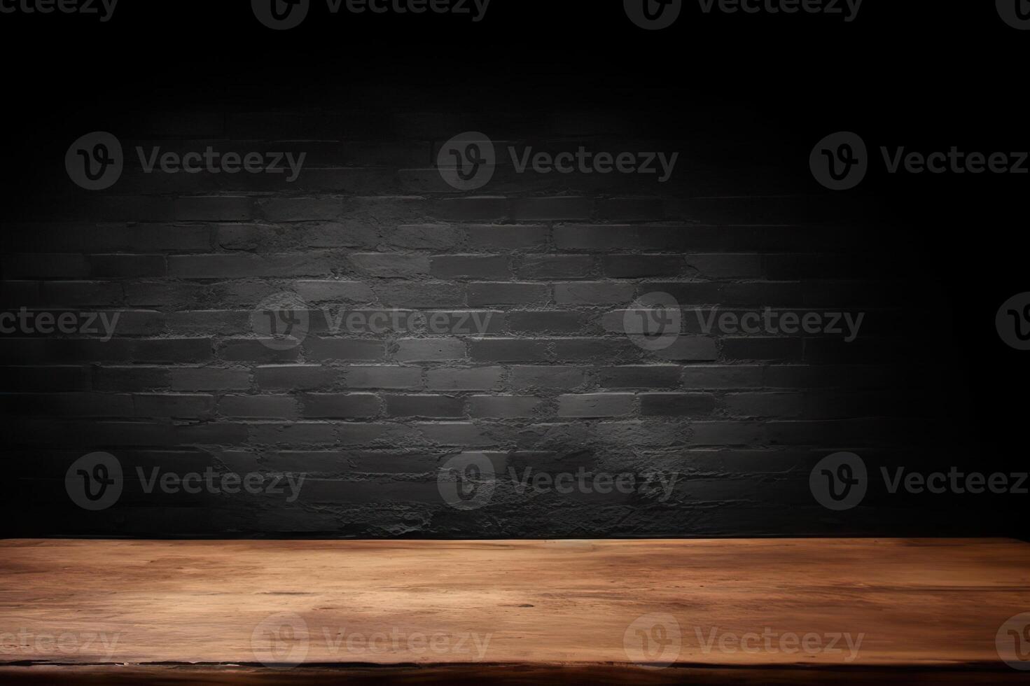AI generated Empty Wooden Table on Textured Wall Background with Selective Focus. created with Generative AI photo