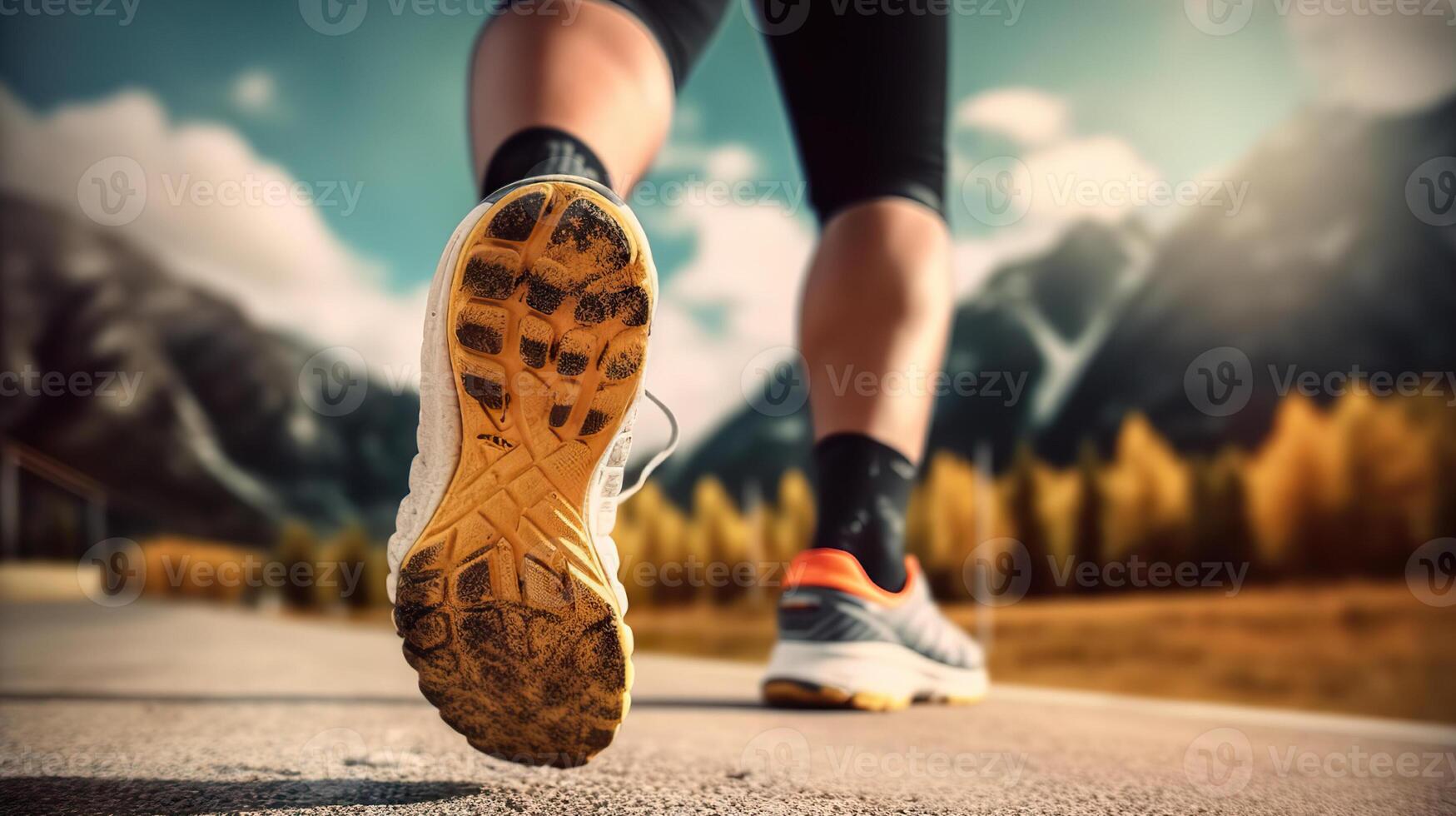 AI generated Running towards Success Start of Runner with Goal in Mind. created with Generative AI photo