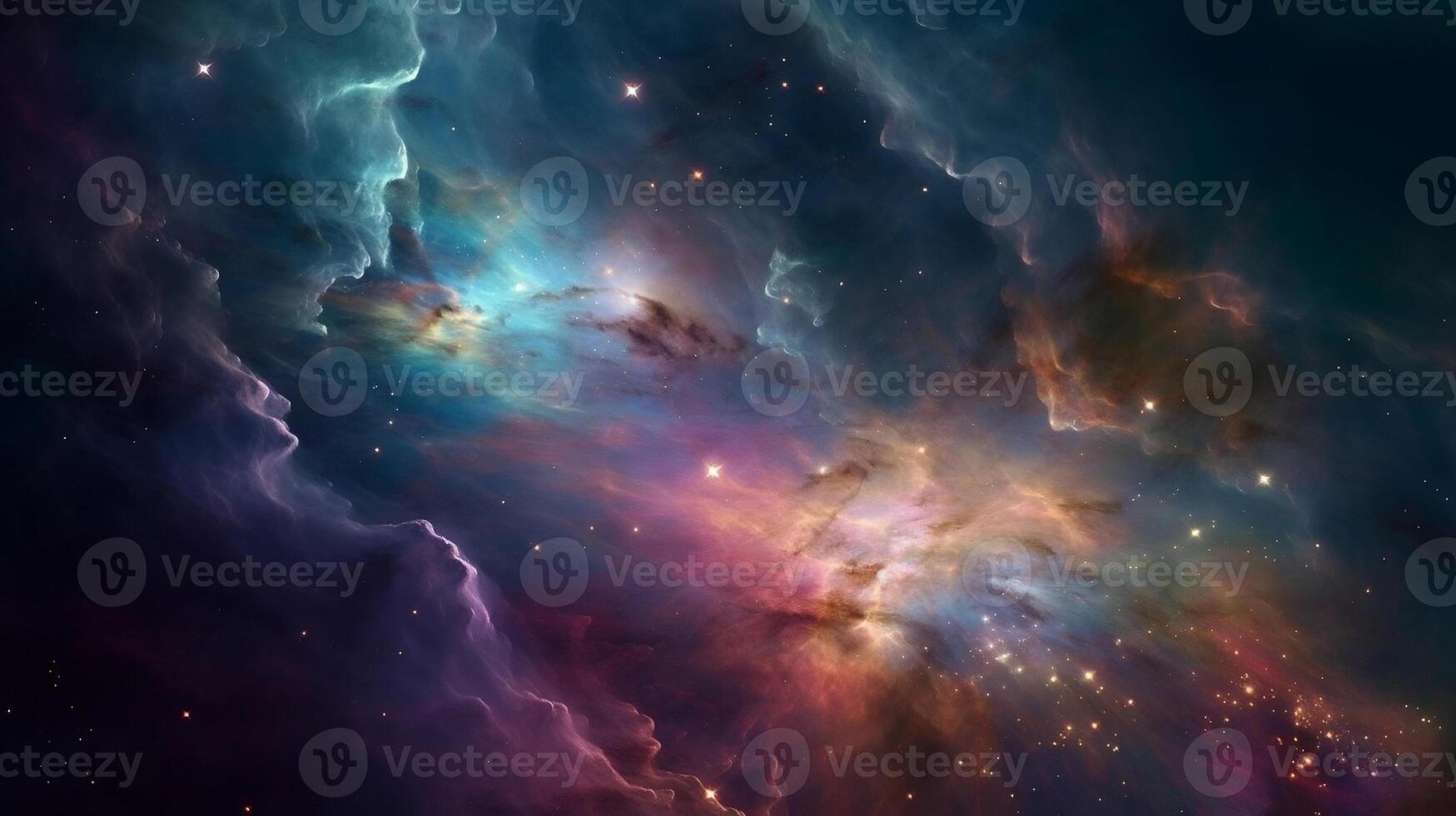 ai generado nebulosa y galaxias en espacio. creado con generativo ai foto