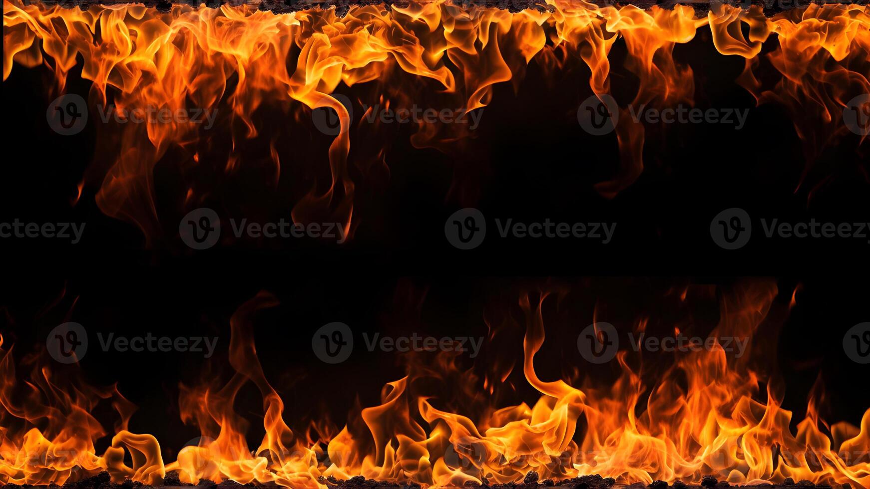 AI generated Fiery Flames on Isolated Black Background. created with Generative AI photo