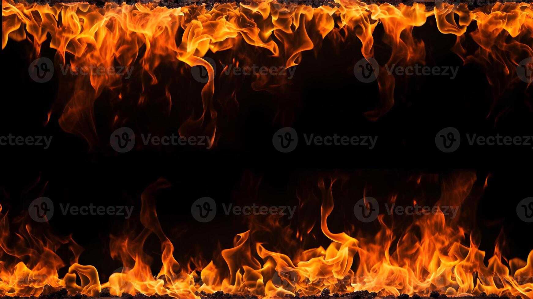 AI generated Fiery Flames on Isolated Black Background. created with Generative AI photo