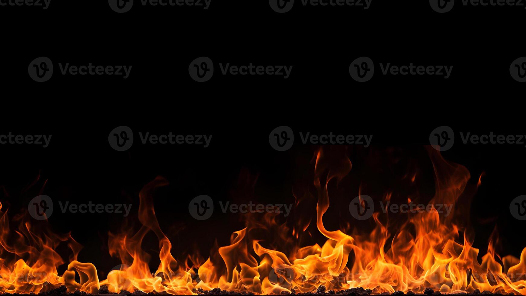 AI generated Fiery Flames on Isolated Black Background. created with Generative AI photo