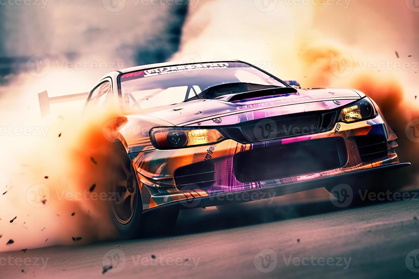 AI generated Adrenaline Rush Capturing the Excitement of Car Drifting with Burning Tires on a Speed Track. created with Generative AI photo