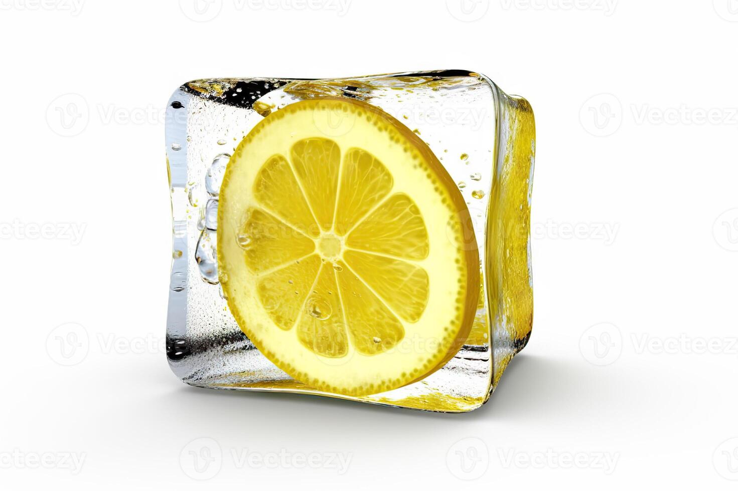 AI generated Refreshing Lemon in Ice Cube Isolated on White Background. created with Generative AI photo