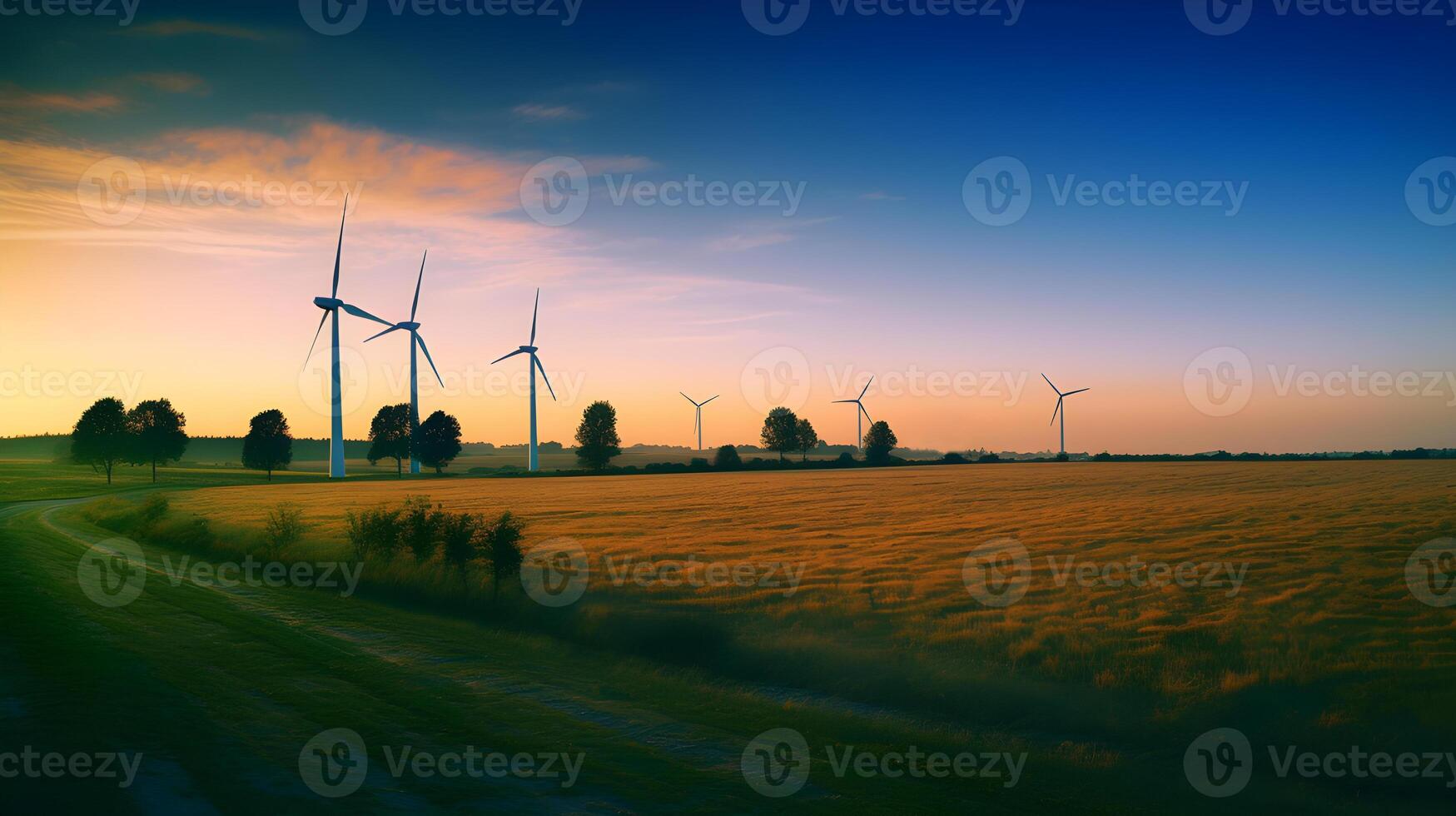 ai generado casubio viento granja un sostenible fuente de energía. creado con generativo ai foto