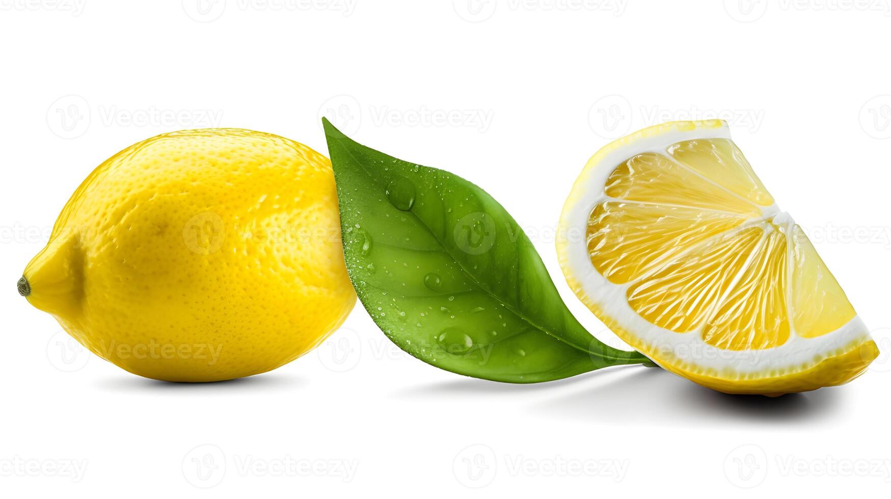 AI generated Fresh and Bright Lemon with Leaf Isolated on White Background. created with Generative AI photo