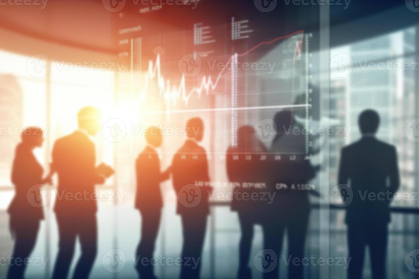 AI generated Blurred Business People in a Modern Office with Real-Time Stock Market Data.created with Generative AI photo