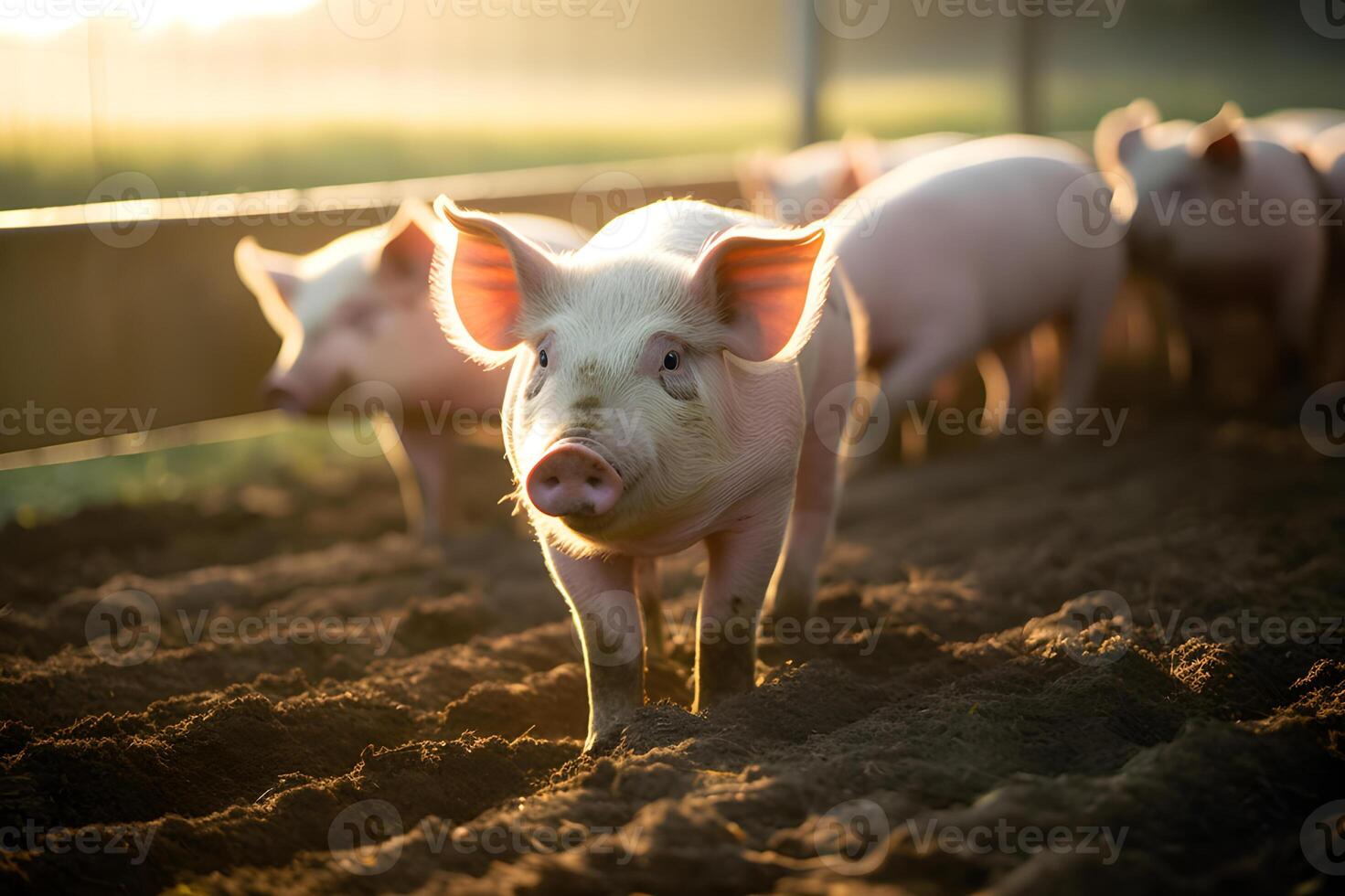 AI generated Adorable Small Piglet in a Farmyard. created with Generative AI photo
