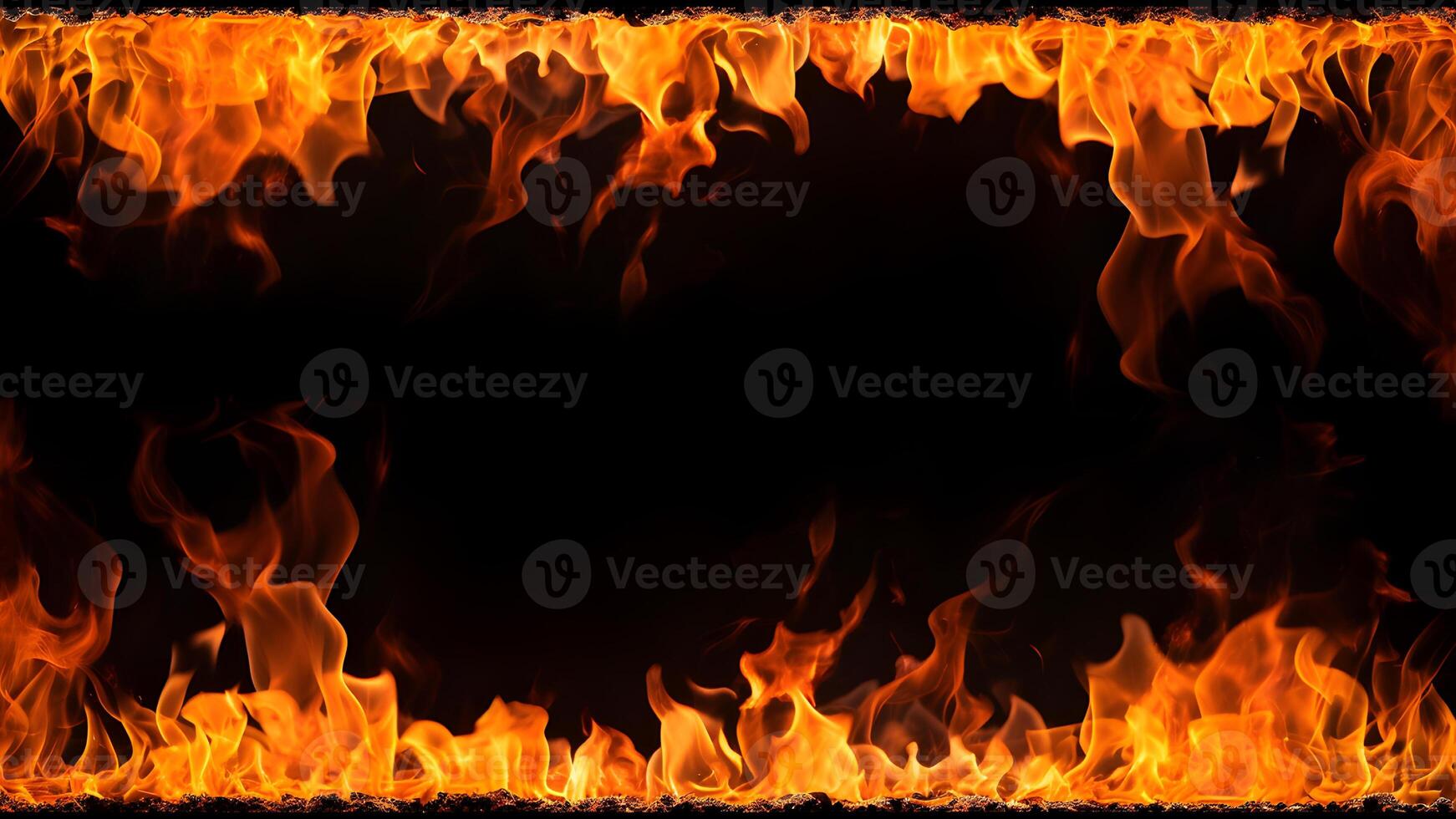 AI generated Fiery Flames on Isolated Black Background. created with Generative AI photo