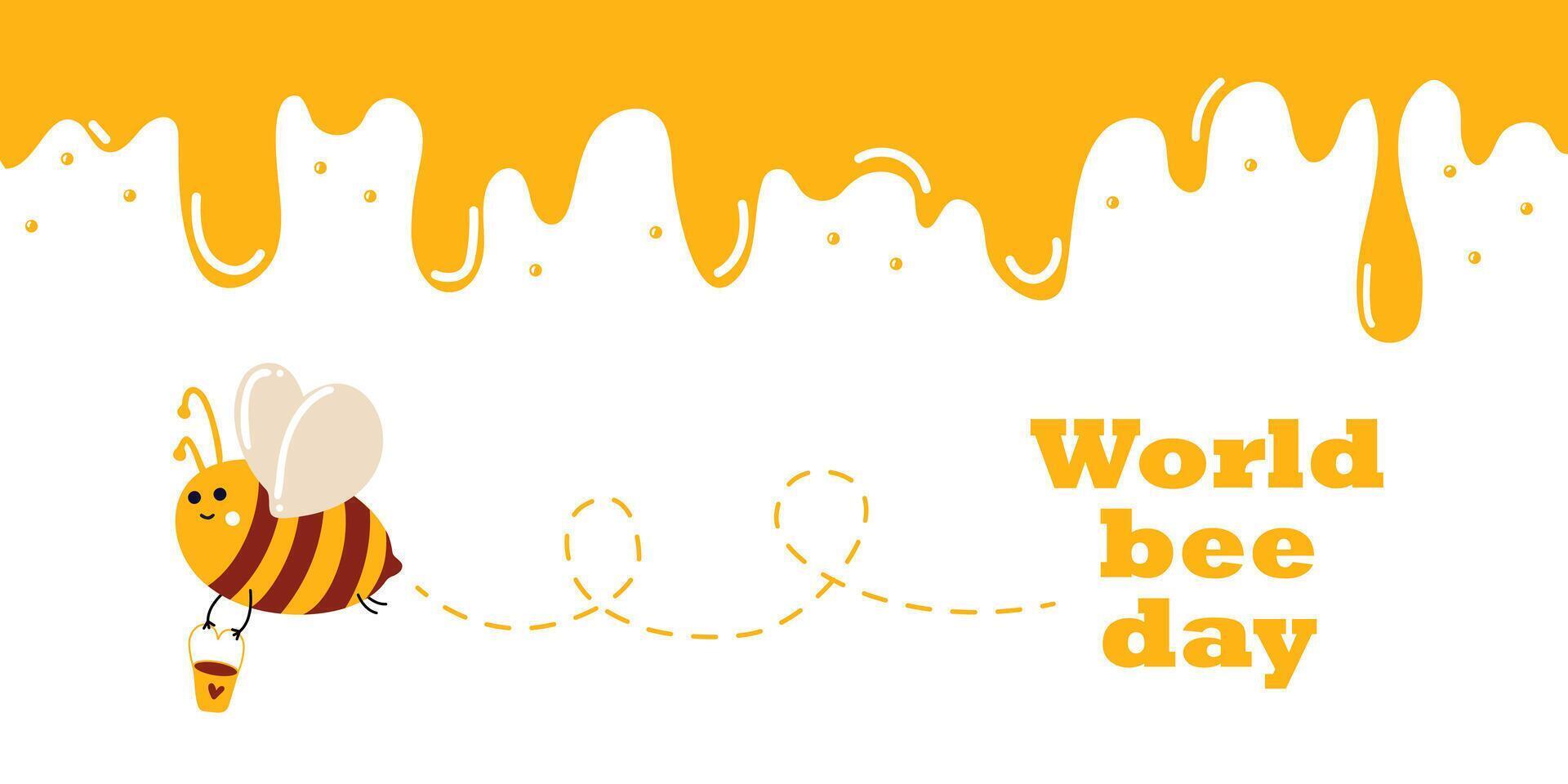 World beer day of 20 may. Banner with cute honey bees in flat-lay style for web use, printing, banners, backgrounds. Celebrating World Bee Day and caring for bees. Beekeeping and animal care vector