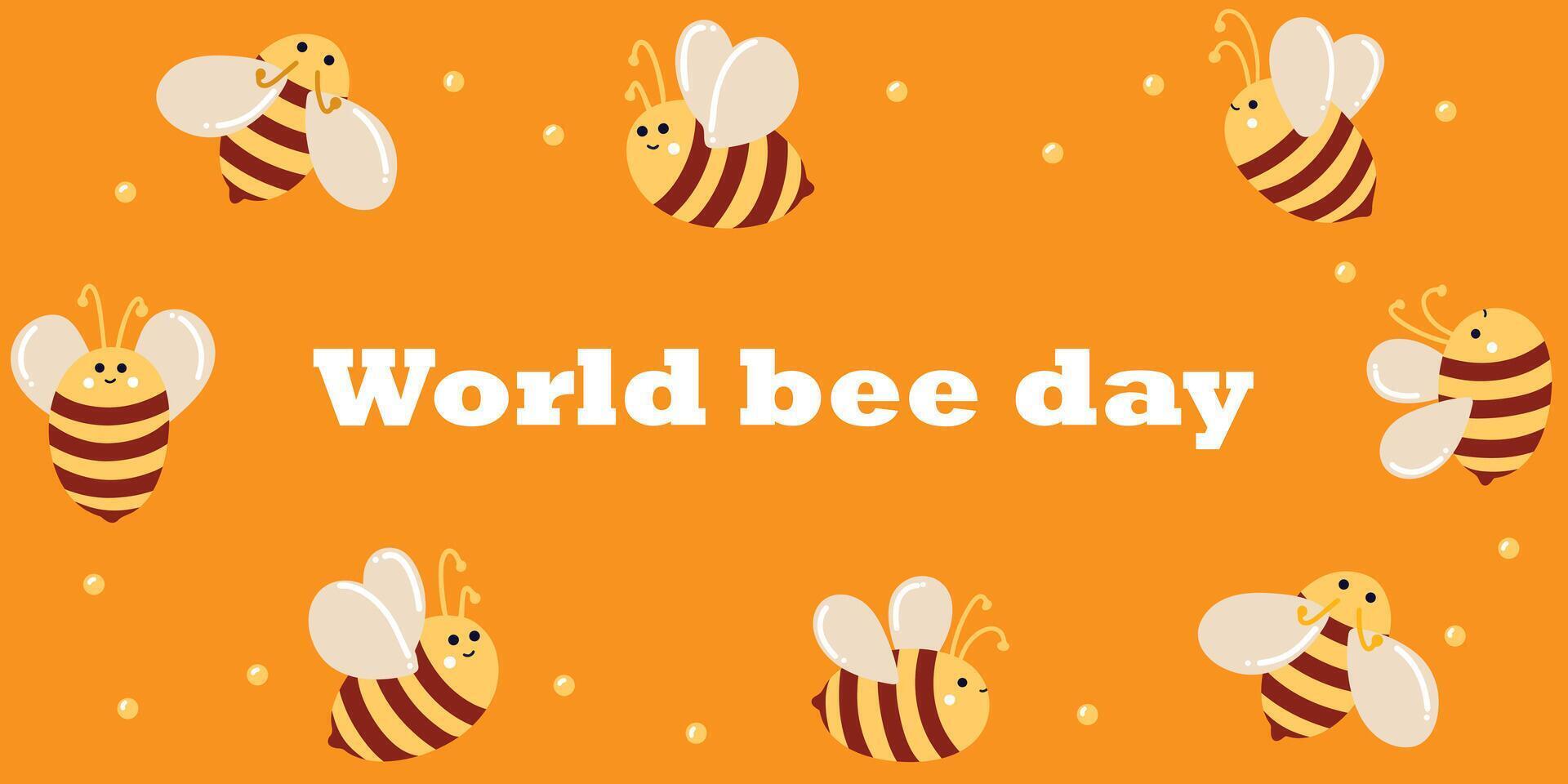 World beer day of 20 may. Banner with cute honey bees in flat-lay style for web use, printing, banners, backgrounds. Celebrating World Bee Day and caring for bees. Beekeeping and animal care vector