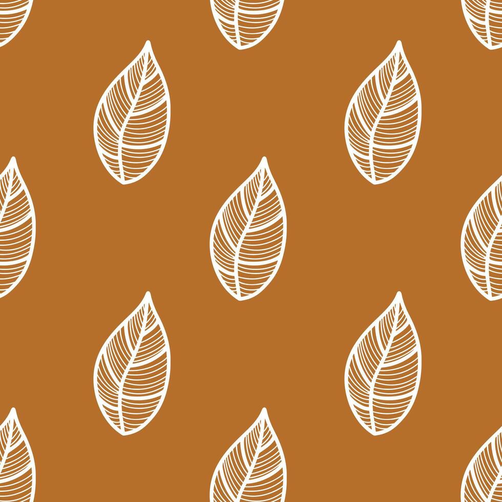 Seamless pattern with vintage leaves for seasonal designs, printing and web use on brown background. Vintage large leaves as element of textiles and clothing design or bedding. Notebook cover. vector