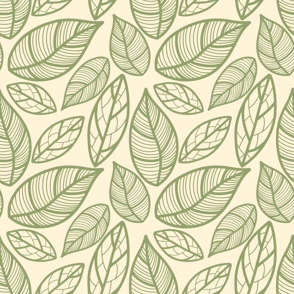 Seamless pattern with vintage leaves for seasonal designs, printing and web use on beige background. Vintage large leaves as element of textiles and clothing design or bedding. Notebook cover. vector