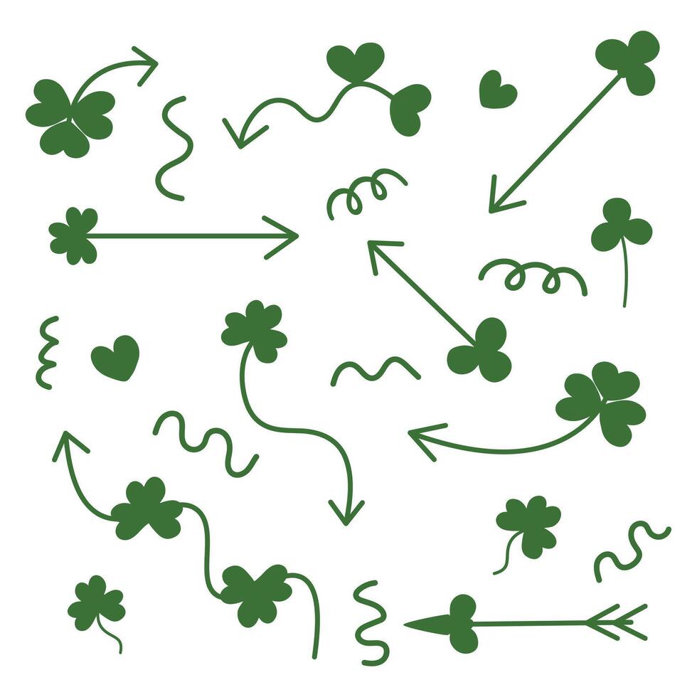 Set of green arrows with a shamrock for St. Patrick's Day. Arrows with clover. vector