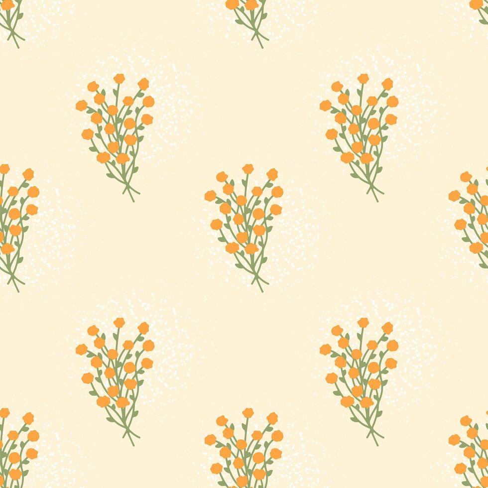 Seamless pattern with bouquet of flowers and abstract grange spots on beige background. Seasonal spring and summer patterns for modern minimalistic packaging design. vector