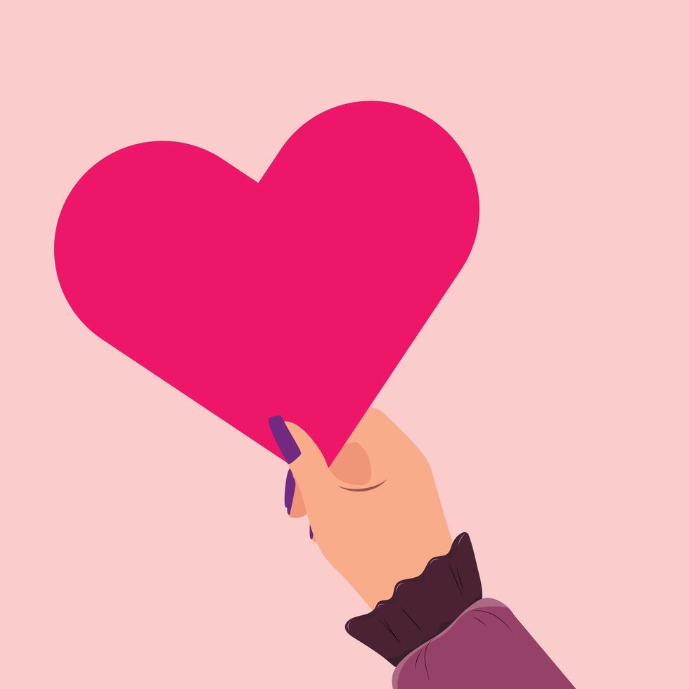Female Hand Grasping a Vibrant Pink Heart with Grace vector