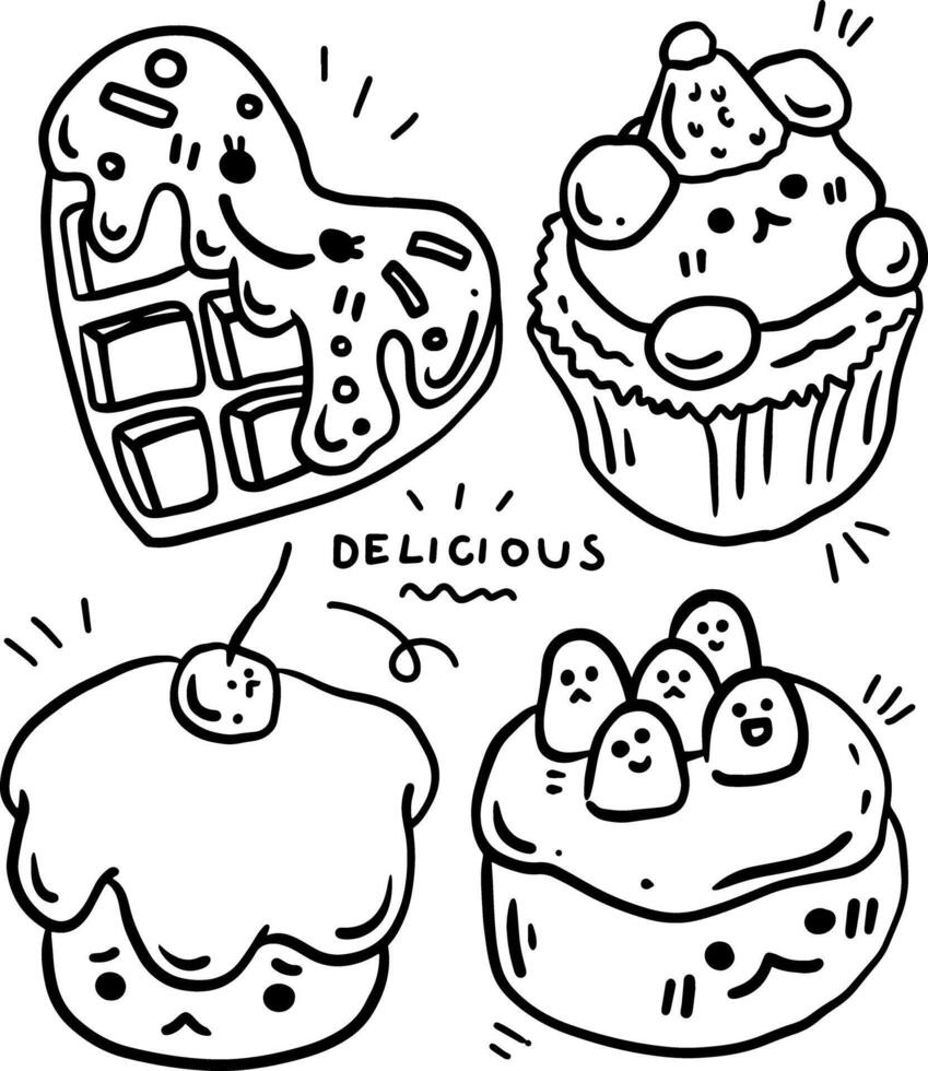 hand drawn cute desserts and text for templates. vector