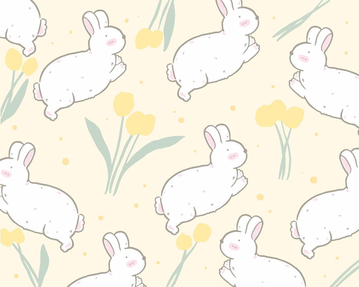 Rabbit and yellow flower pattern design for templates. vector