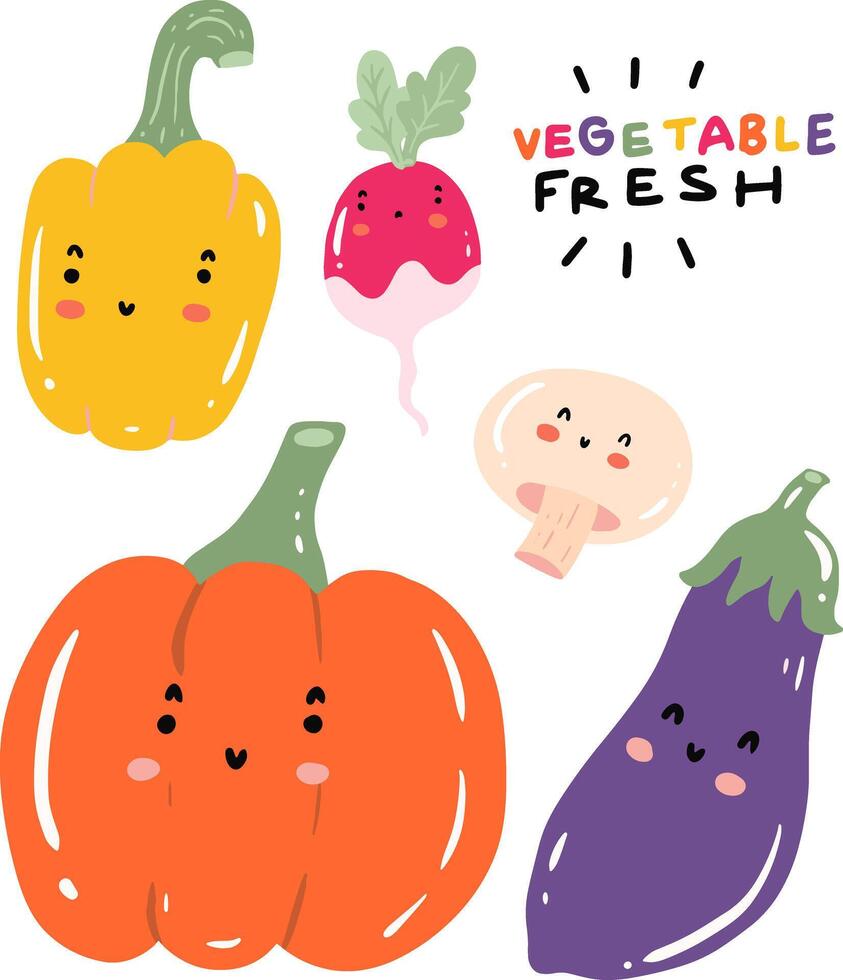 hand drawn cute vegetables and text for templates. vector