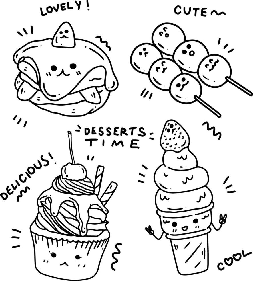 hand drawn cute desserts and text for templates. vector