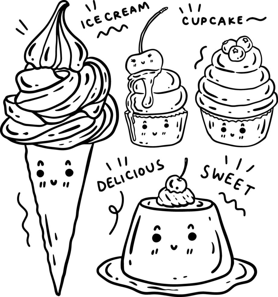 hand drawn cute dessert and text for templates. vector