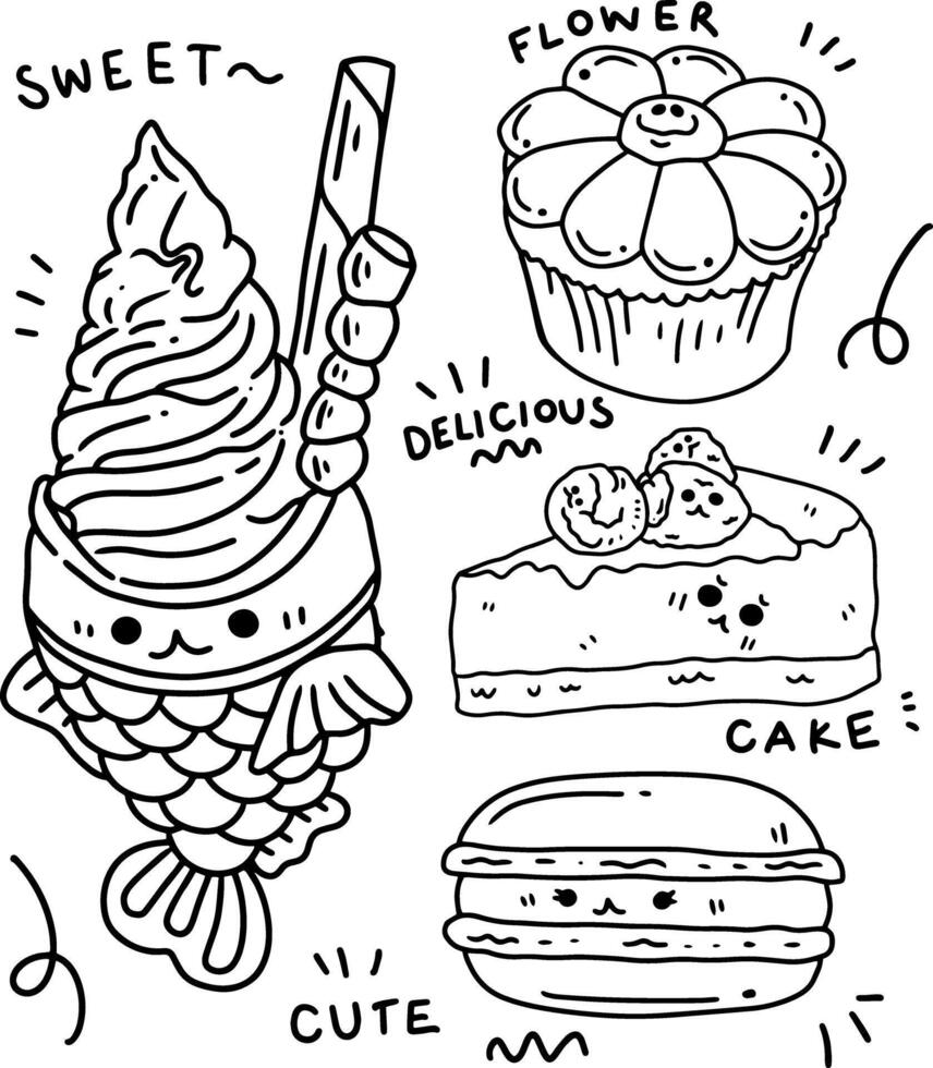 hand drawn cute desserts and text for templates. vector