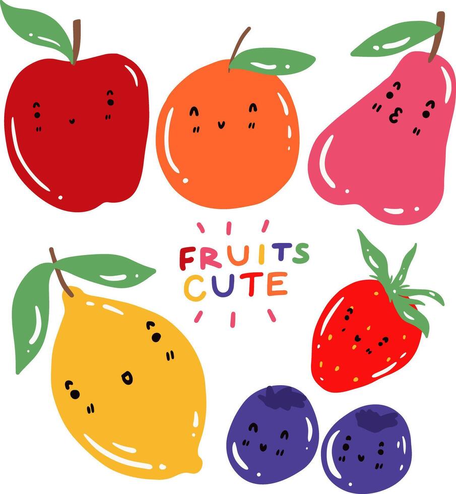 hand drawn cute fruits and text for templates. vector