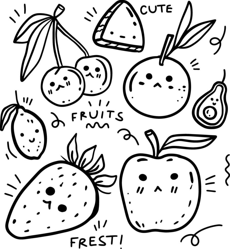 hand drawn cute fruits and text for templates. vector