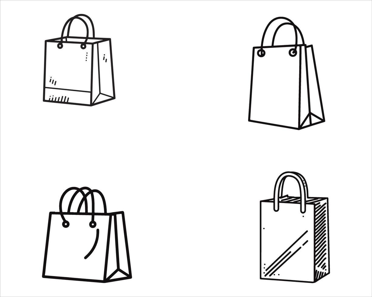 Shopping Bag Set Hand Drawn Vector illustration On White Background