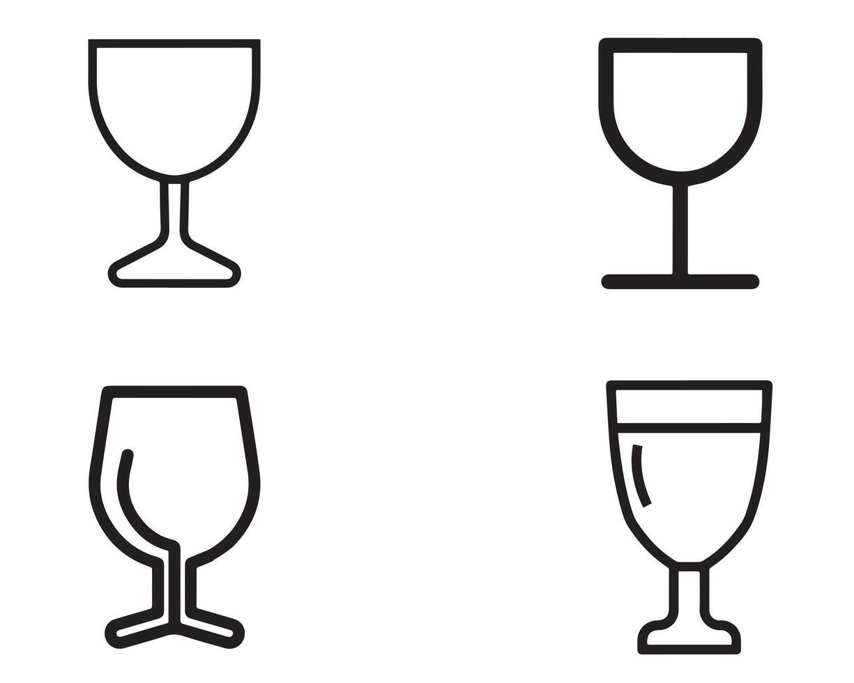 Set of empty different shapes wineglass and glass icons on white background stock illustration vector