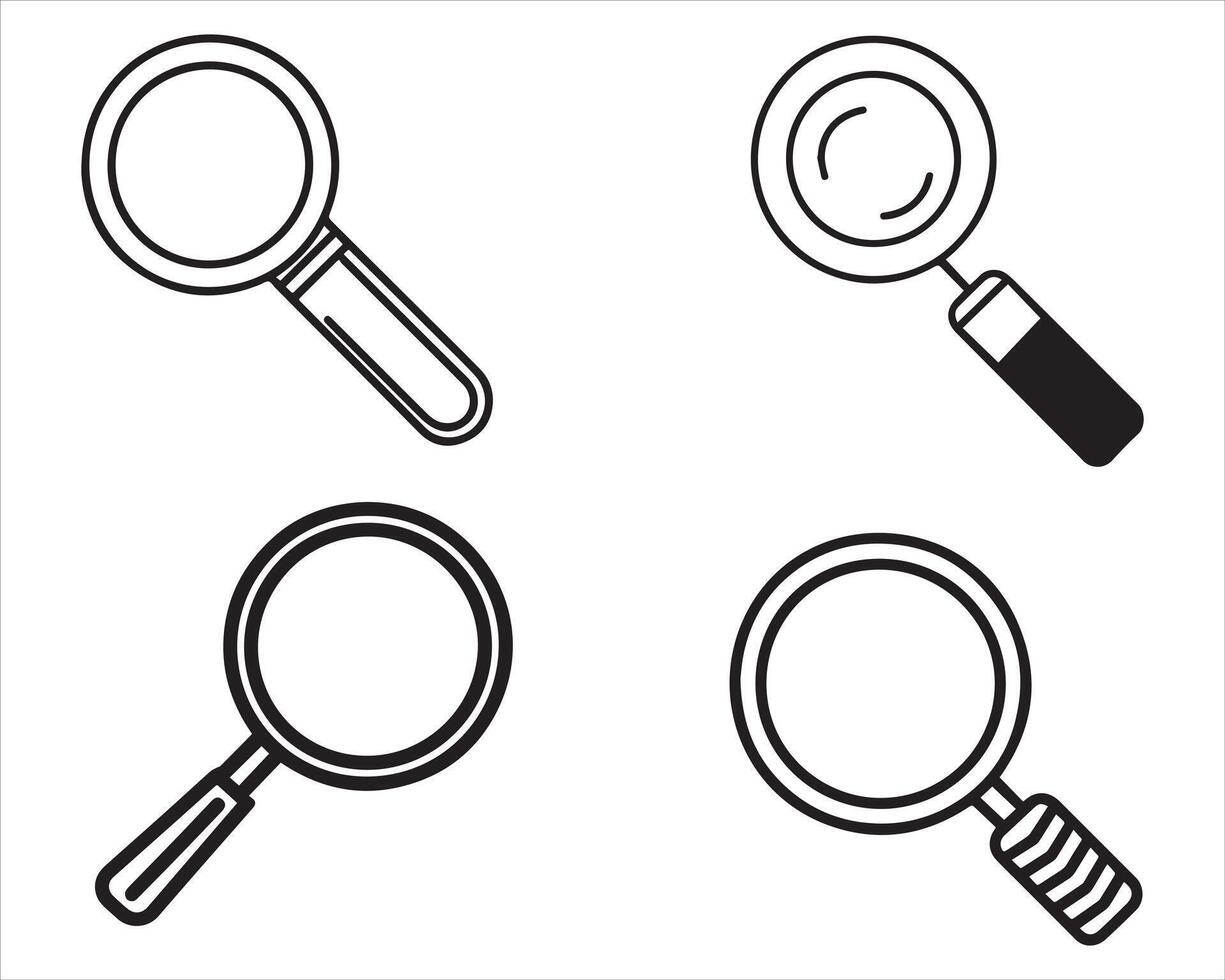 Search Icon Magnifying Glass Set Drawn Vector illustration On White Background