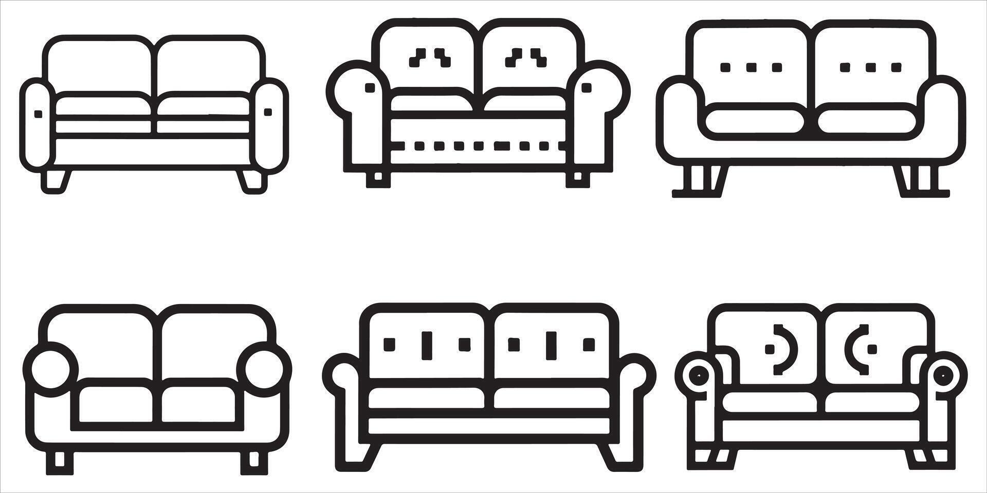 Sofa Set Outline Vector Illustration On White Background