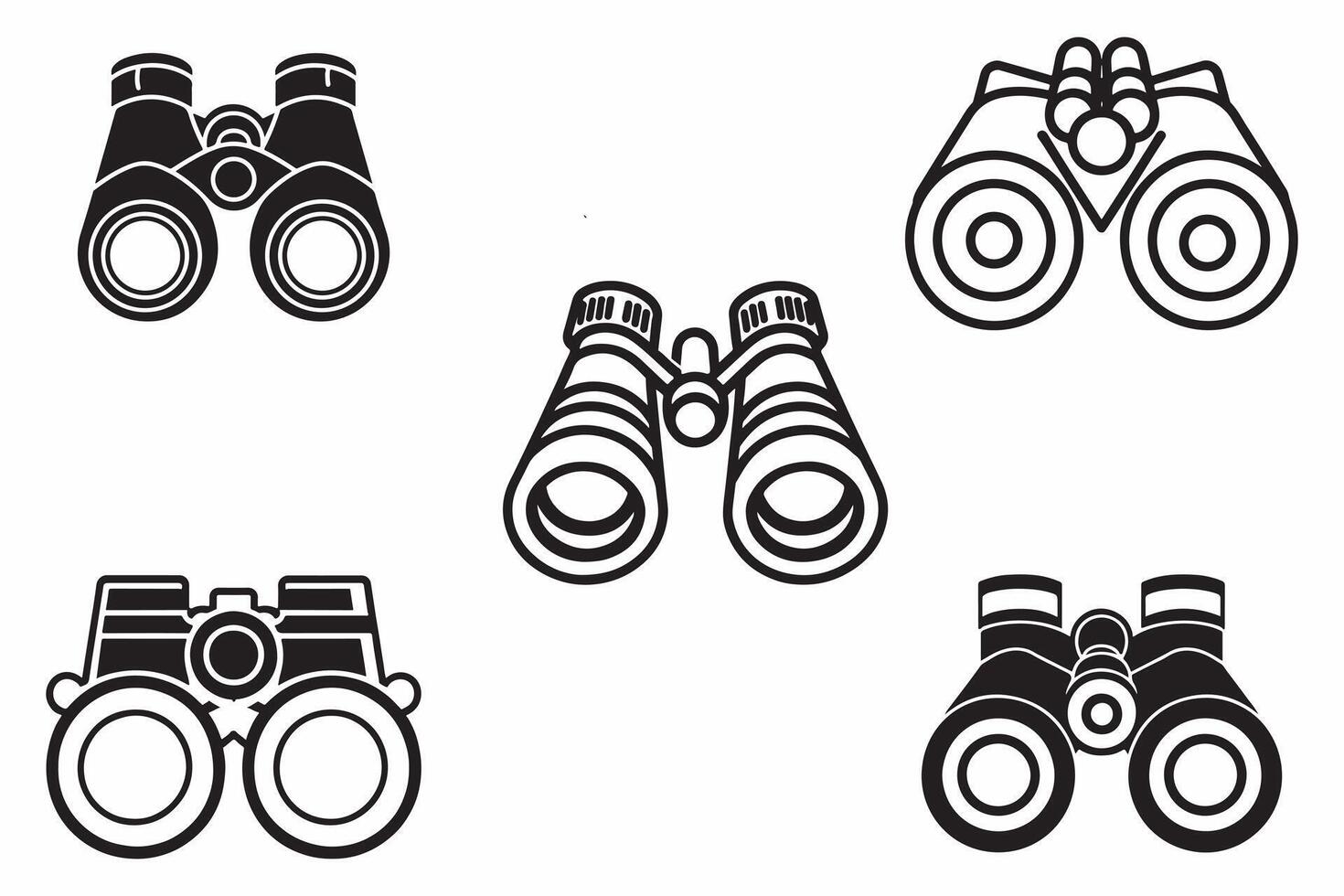 Binoculars Icon Set Outline Vector Illustration On White Background