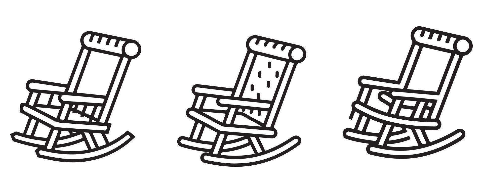 Rocking Chair Set Vector Silhouette Outline In White Background