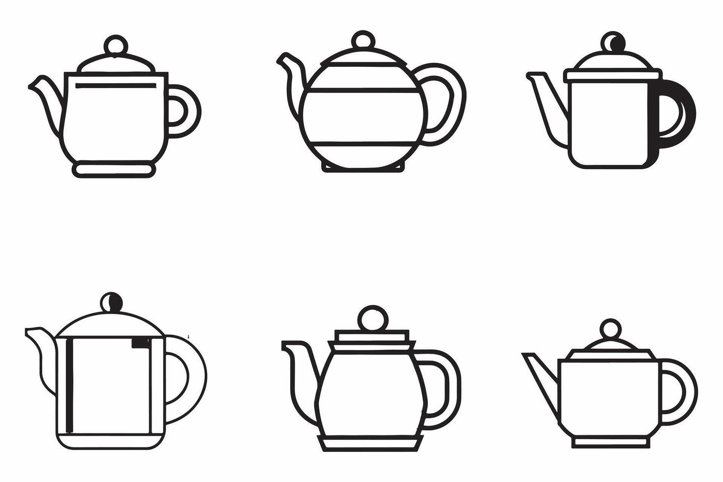 A Set Of Teapot Outline Vector Illustration on white background