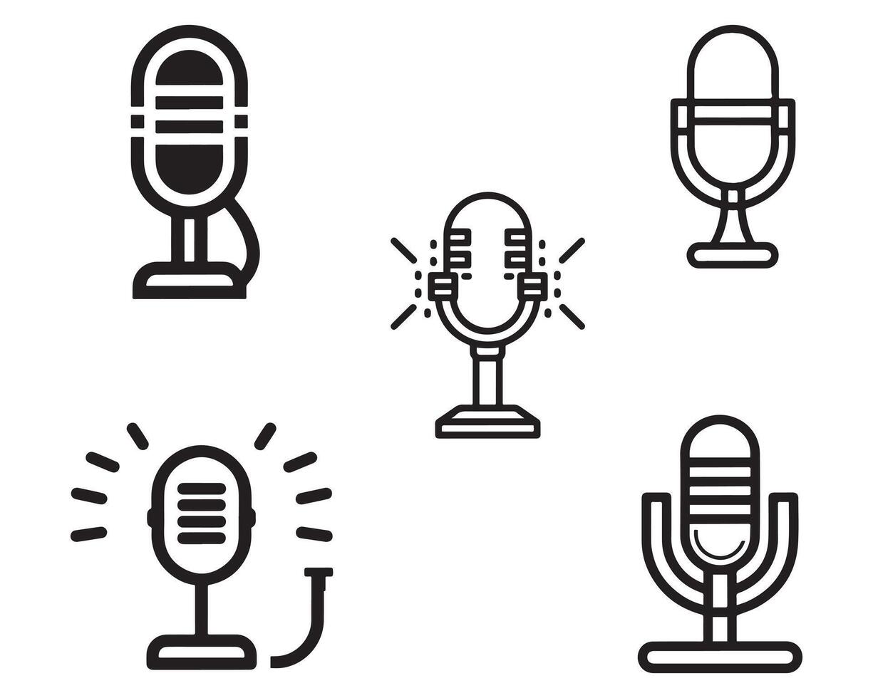 mesa micrófono icono conjunto vector en blanco antecedentes ilustración