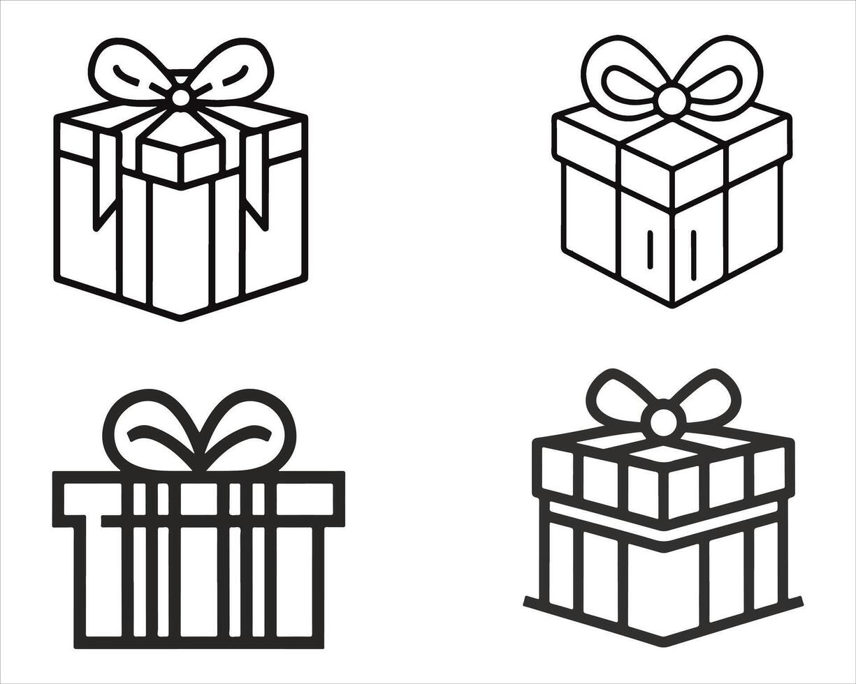 Gift Box Icon Set Drawn By Hands Vector illustration On White Background