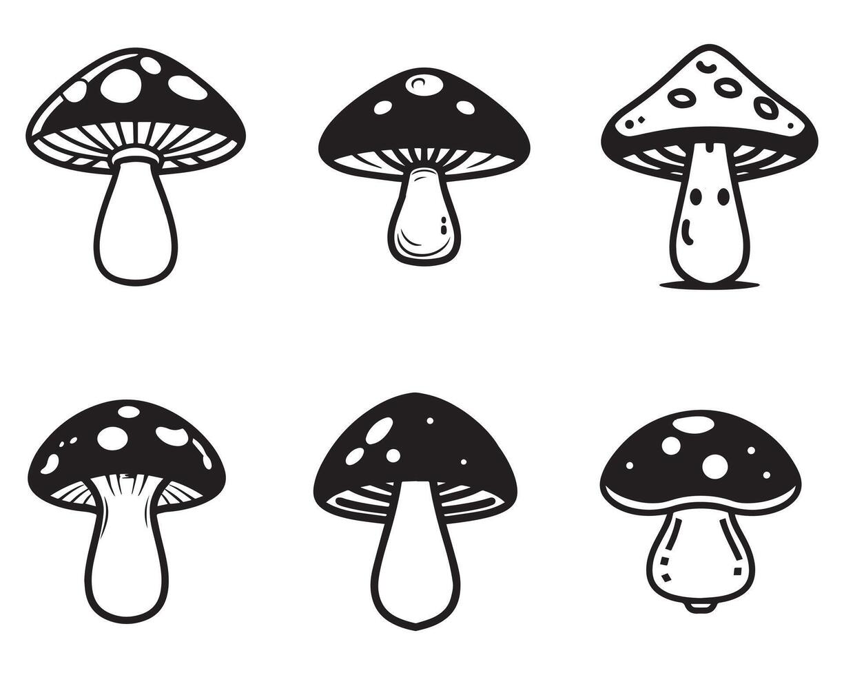 SET of mushrooms outline vector icon on white background illustration