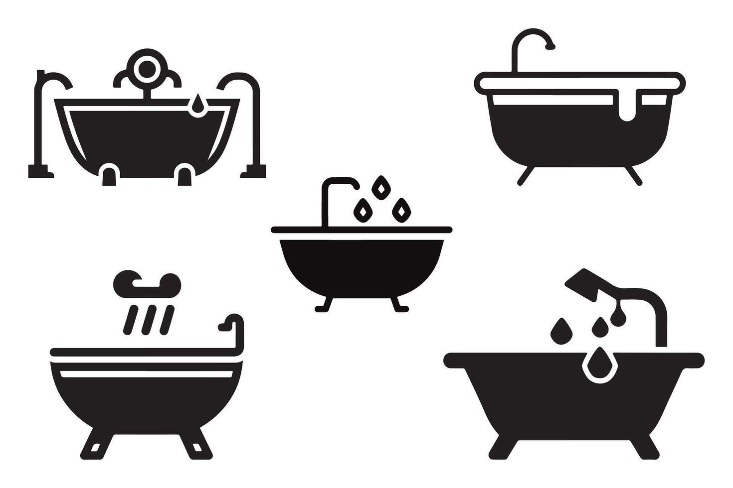 bañera y baños conjunto mano dibujado diseño en blanco antecedentes ilustración vector