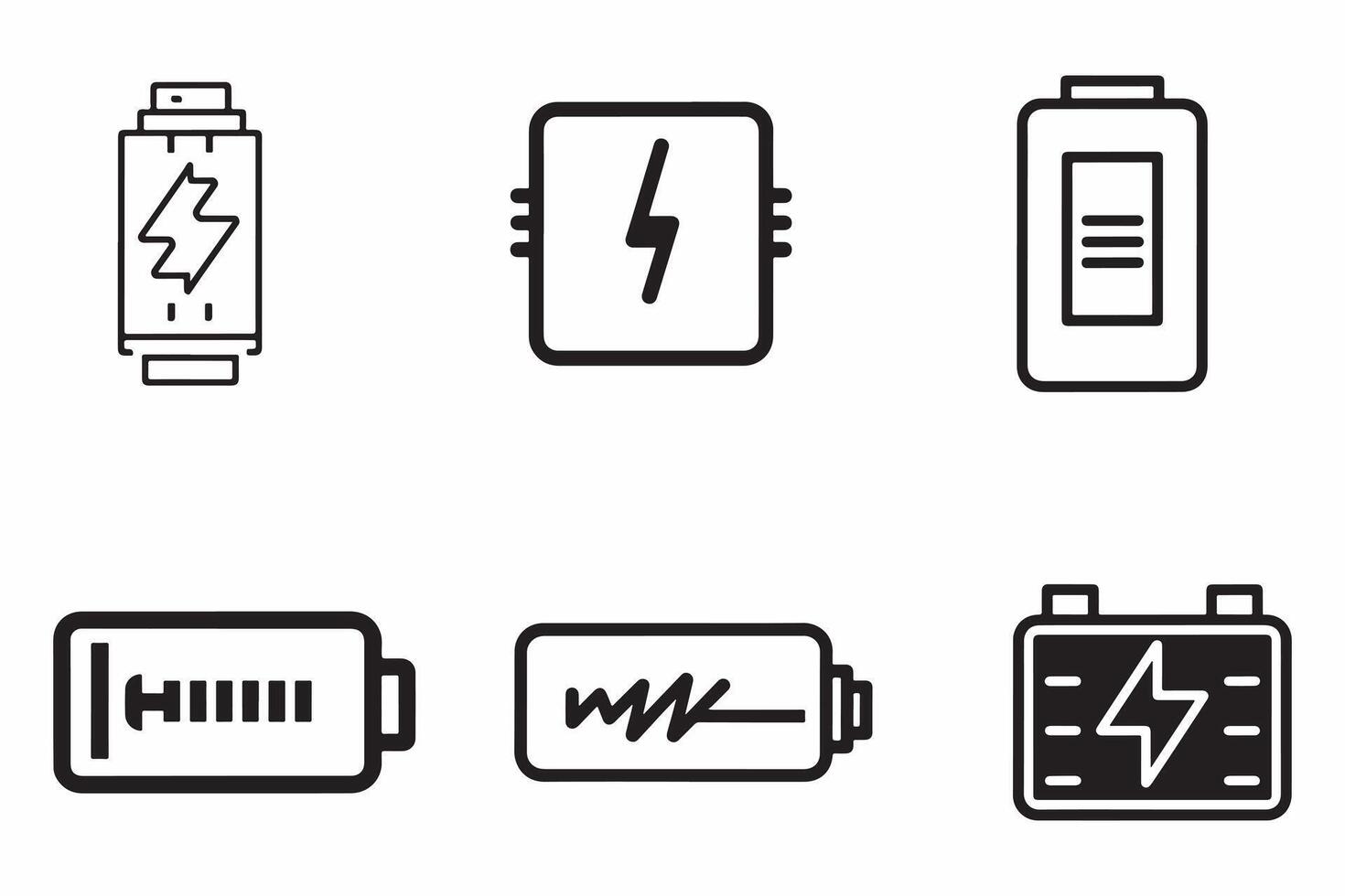 batería icono conjunto contorno vector ilustración en blanco antecedentes