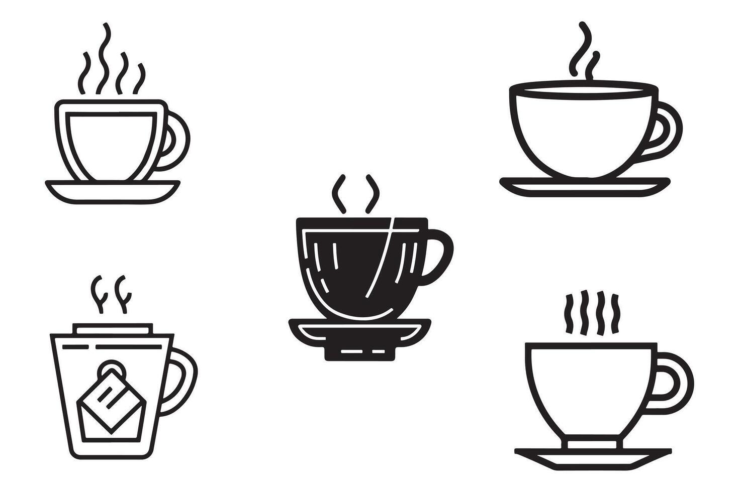 linda café taza icono conjunto contorno silueta íconos en blanco antecedentes vector